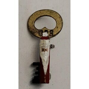Vintage key hand painted w/ Santa Christmas brooch‎ pin